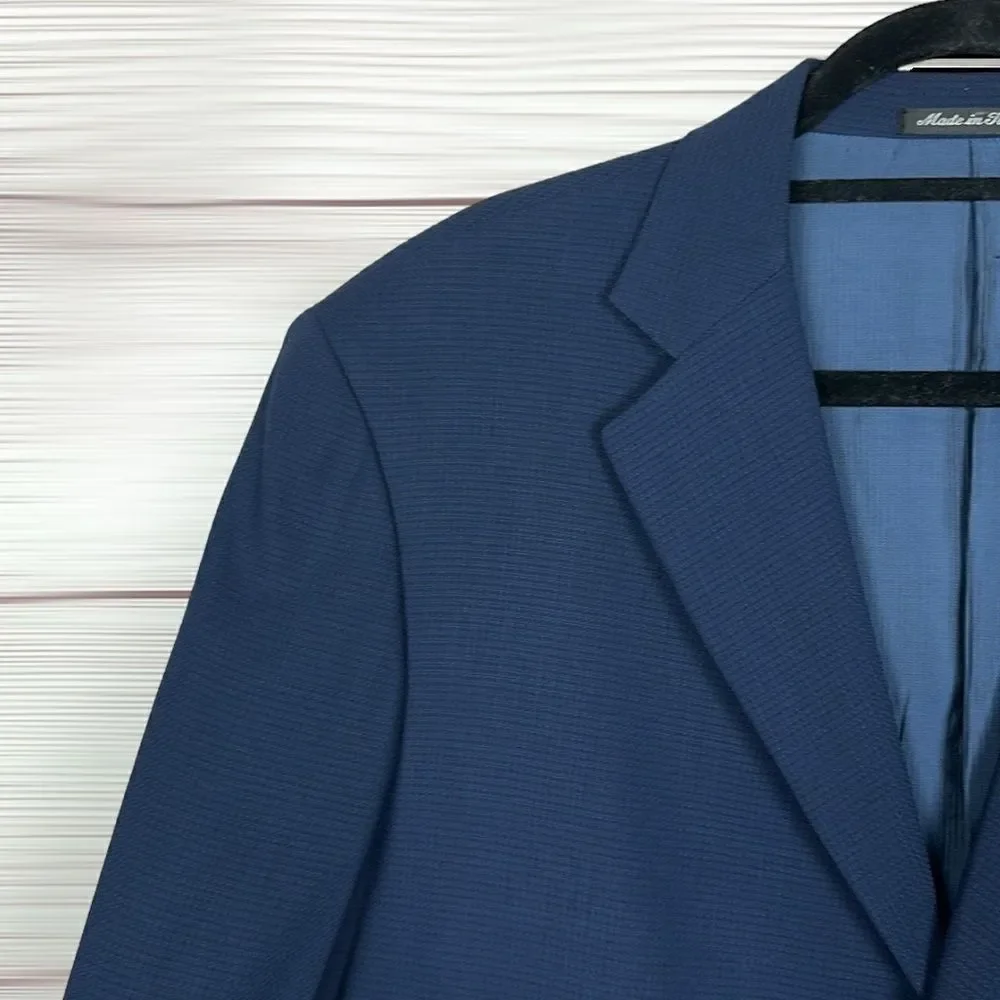 Pal Zileri Wool Blue Suit Jacket Blazer 3 Button Front Double Vented Italy 42L